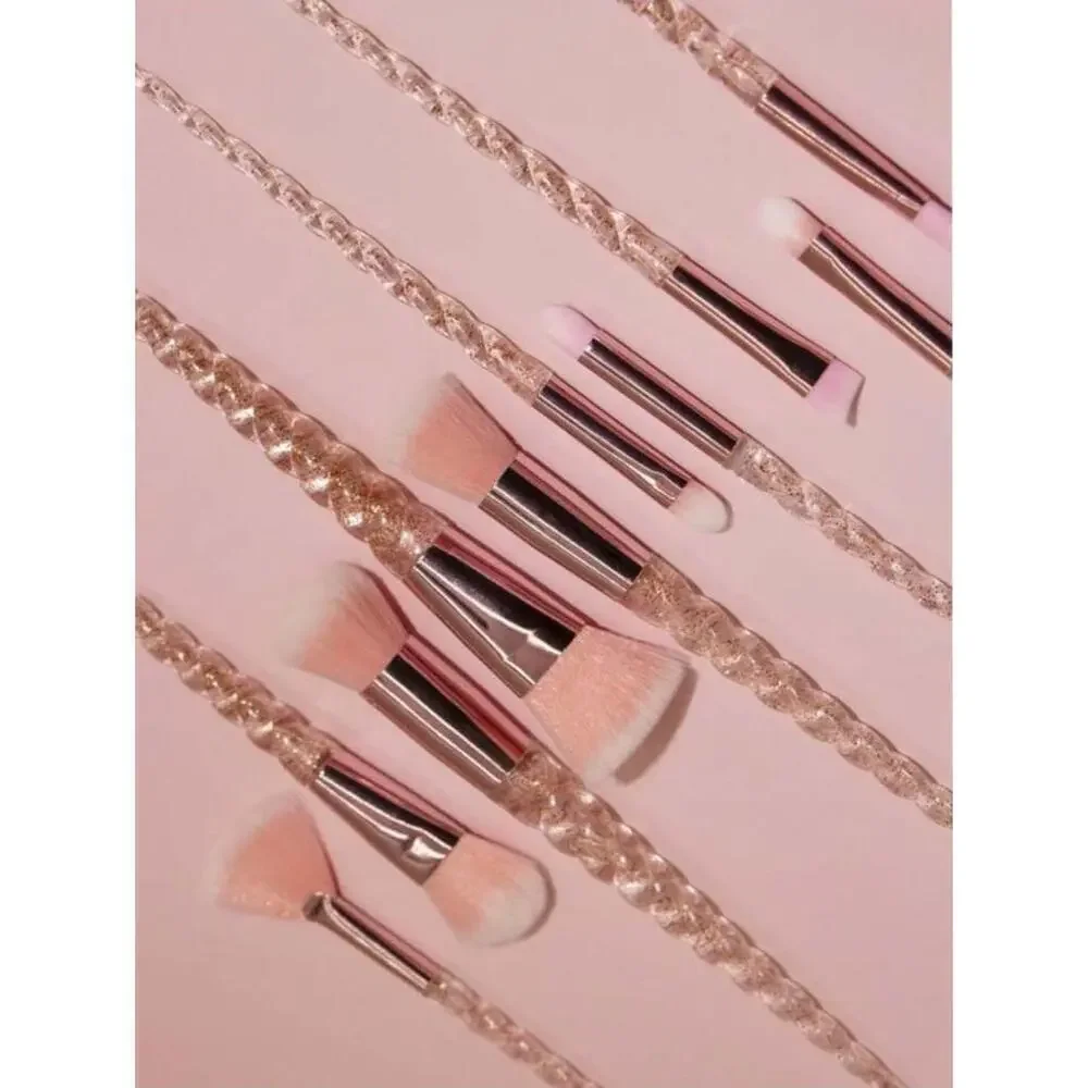 Glittery Makeup Brushes In Light Pink Set of 10